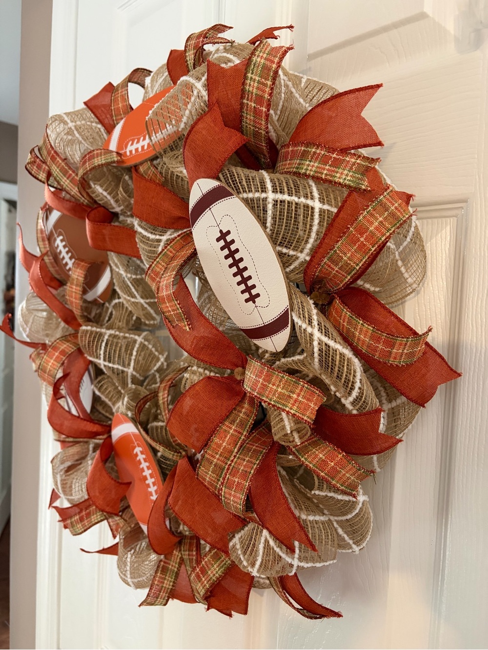 Home Holiday Football Burlap Wreath with Orange Accents - Picture 2 of 3